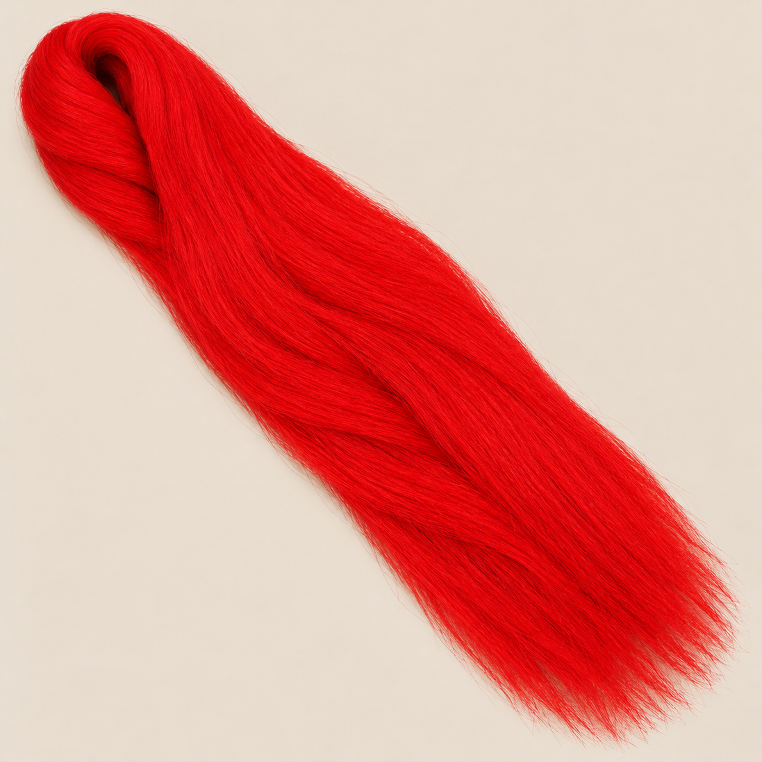 Ultra Braid kanekalon Red felrood 100 cm, 165 gram op beige achtergrond