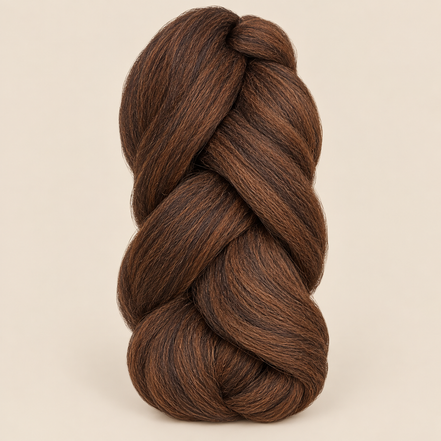 Ultra Braid Kanekalon kleurcode T4/30, donkerbruin/koperbruin, 110 cm, op een beige achtergrond