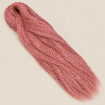 Ultra Braid kanekalon Vintage Rose oudroze 100 cm, 165 gram op beige achtergrond
