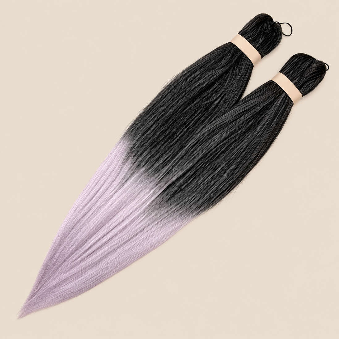 Ultra Braid pre-stretched T1B/Lilac zwart lila ombre 60 cm, 160 gram op beige achtergrond
