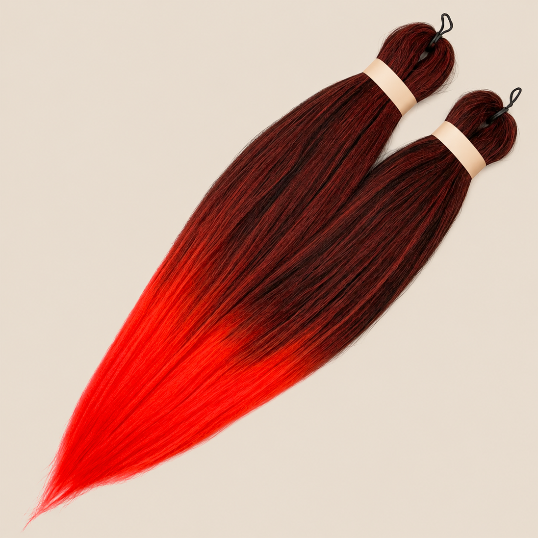 Ultra Braid pre-stretched T1B/Red zwart rood ombre 60 cm, 160 gram op beige achtergrond