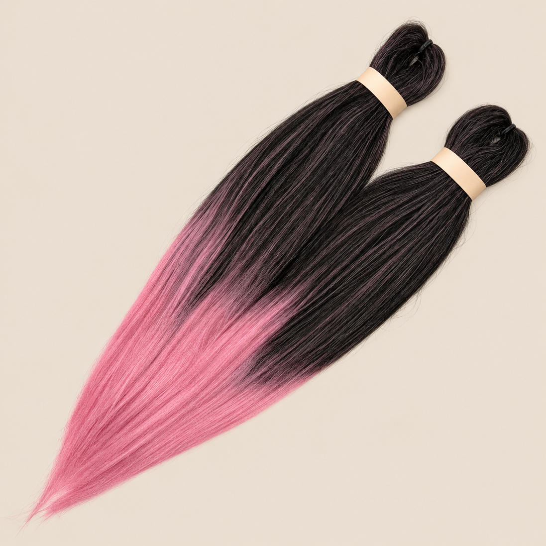 Ultra Braid pre-stretched T1B/Vintage Rose zwart oudroze ombre 60 cm, 160 gram op beige achtergrond