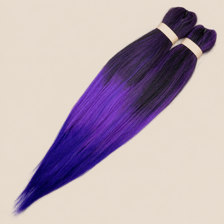Ultra Braid pre-stretched T3/OM/Violet Indigo paars violet indigo ombre 60 cm, 160 gram op beige achtergrond
