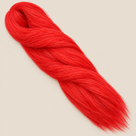 Ultra Braid kanekalon RD rood 110 cm, 155 gram op beige achtergrond