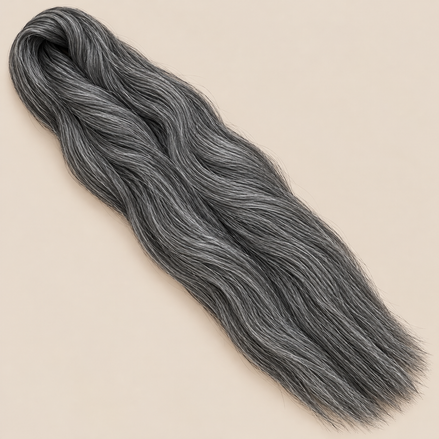 Ultra Braid kanekalon 44 donkergrijs 110 cm, 155 gram op beige achtergrond