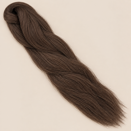 Ultra Braid kanekalon 6 middenbruin 110 cm, 155 gram op beige achtergrond