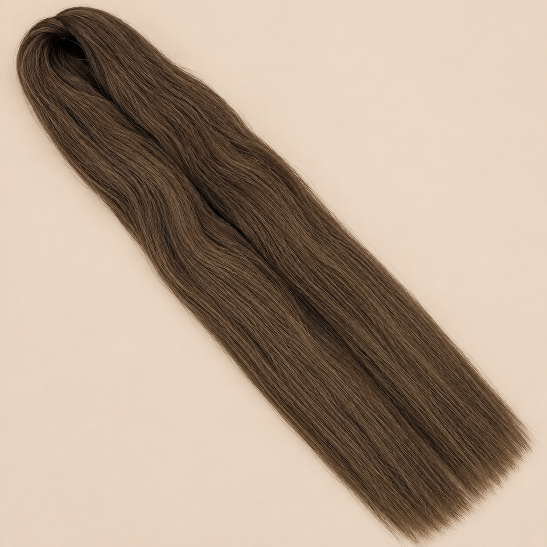Ultra Braid kanekalon 8 bruin 110 cm, 155 gram op beige achtergrond