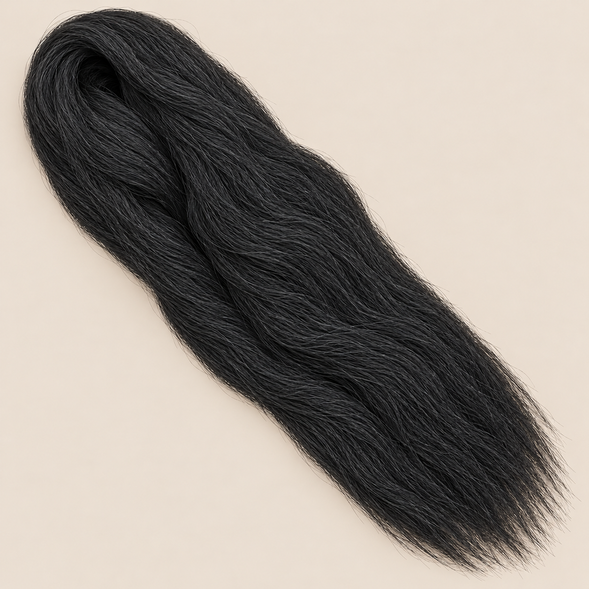 Ultra Braid kanekalon 1B natuurlijk zwart 110 cm, 155 gram op beige achtergrond