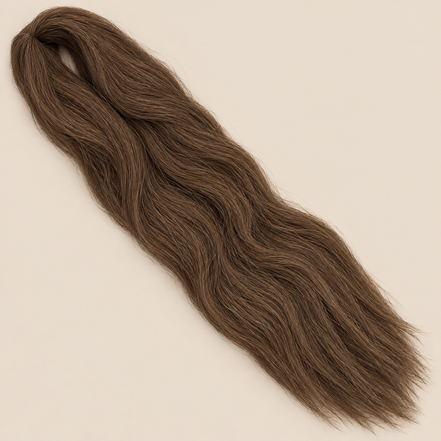 Ultra Braid kanekalon 30 koperbruin 110 cm, 155 gram op beige achtergrond