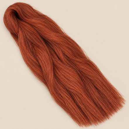 Ultra Braid kanekalon 350 koperrood 110 cm, 155 gram op beige achtergrond