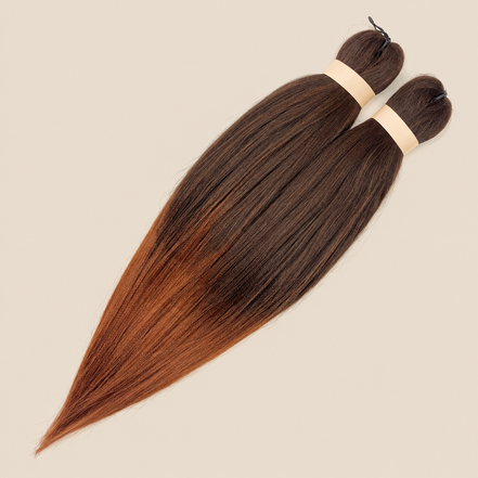 Ultra Braid pre-stretched T4/30 donkerbruin koperbruin ombre 60 cm, 160 gram op beige achtergrond