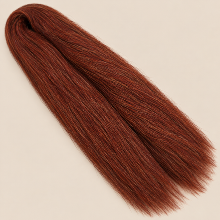 Ultra Braid kanekalon 35 roodbruin 100 cm, 165 gram op beige achtergrond