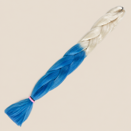 Ultra Braid kanekalon Ombre 2-22 ivoor blauw ombre 100 cm, 165 gram op beige achtergrond