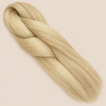 Ultra Braid kanekalon 613A lichtblond 100 cm, 165 gram op beige achtergrond