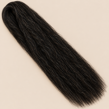 Ultra Braid kanekalon 1B natuurlijk zwart 100 cm, 165 gram op beige achtergrond