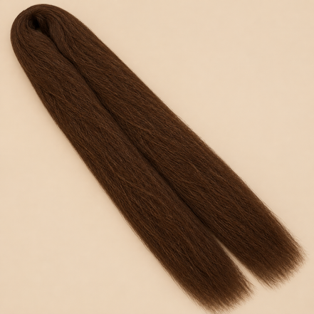 Ultra Braid kanekalon 8 bruin 100 cm, 165 gram op beige achtergrond