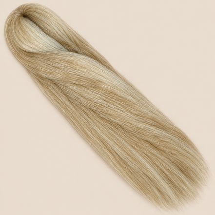 Ultra Braid kanekalon 22 asblond 110 cm, 155 gram op beige achtergrond