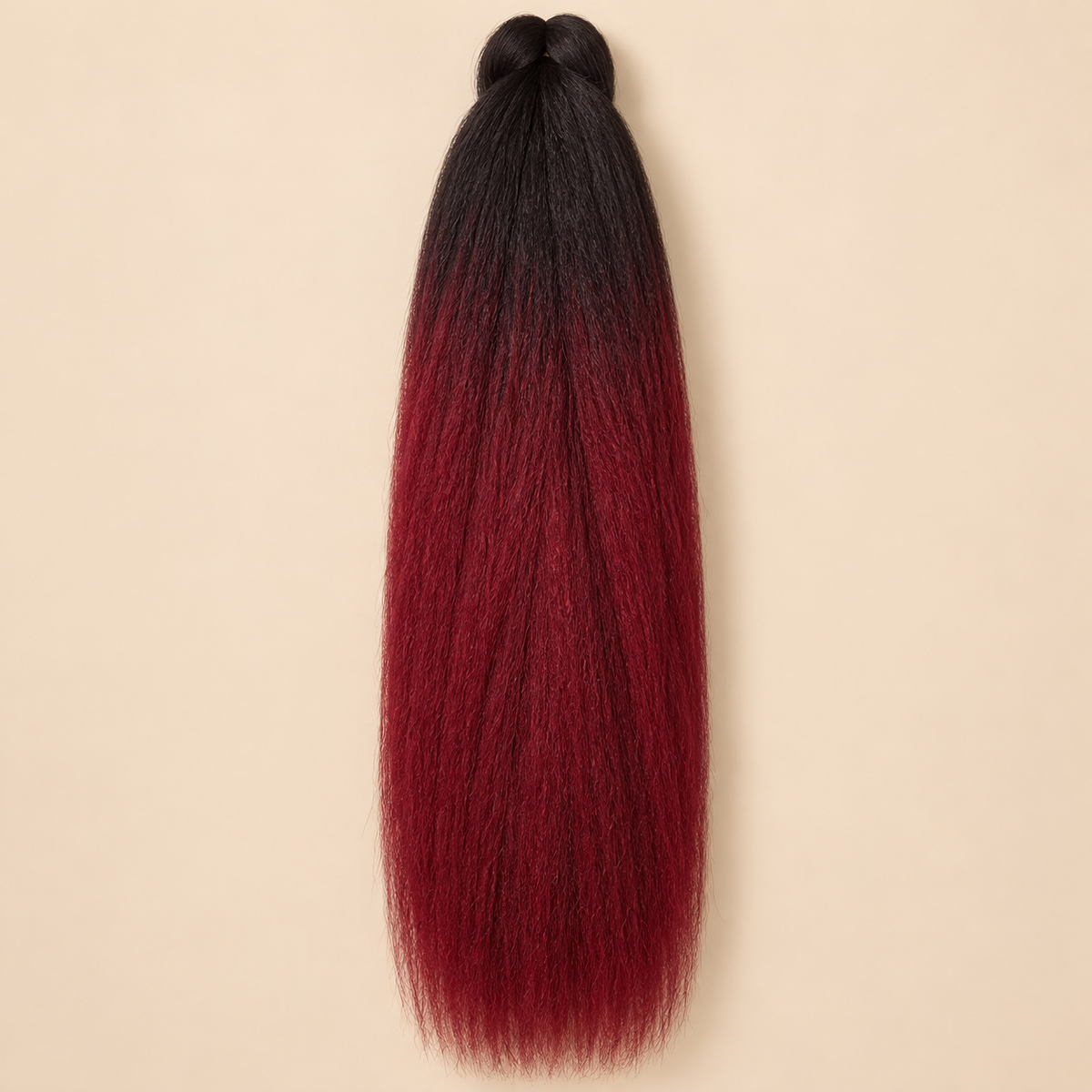 Ultra Braid kanekalon T1B/BG zwart bordeaux ombre, 110 cm 155 gram op beige achtergrond