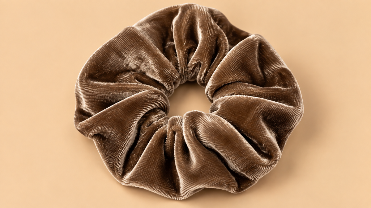 Velvet scrunchie taupe bruin 8-10 cm - De HaarBoetiek
