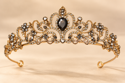 Vintage Kroon Diadeem – Goud met Zwarte Steen – De HaarBoetiek