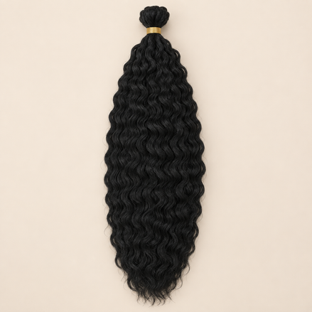 Wavy Kanekalon Ursula 1B Diep zwart krullend invlechthaar 55 cm