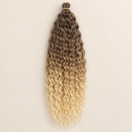 Wavy Kanekalon Ursula 4/27/613 Donkerbruin honingblond crèmeblond krullend invlechthaar 55 cm