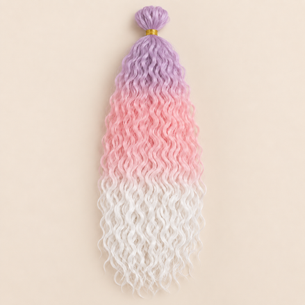 Wavy Kanekalon Ursula A11 Lavendel roze wit krullend invlechthaar 55 cm