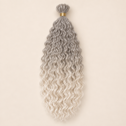 Wavy Kanekalon Ursula A3 Grijs naar parelblond krullend invlechthaar 55 cm