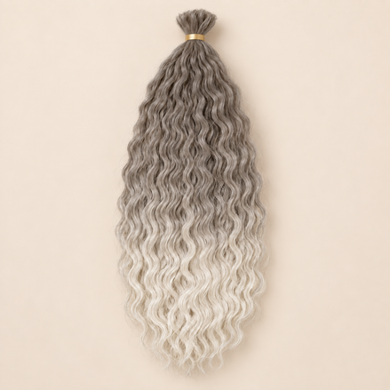 Wavy Kanekalon Ursula A9 Antracietgrijs naar wit krullend invlechthaar 55 cm