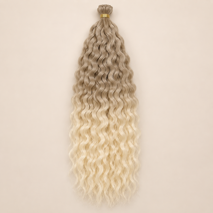 Wavy Kanekalon Ursula T16/613 asblond en lichtblond ombre krullend invlechthaar 55 cm