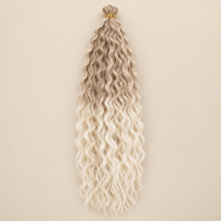 Wavy Kanekalon Ursula T16A/56C beige asblond en parelblond ombre krullend invlechthaar 55 cm