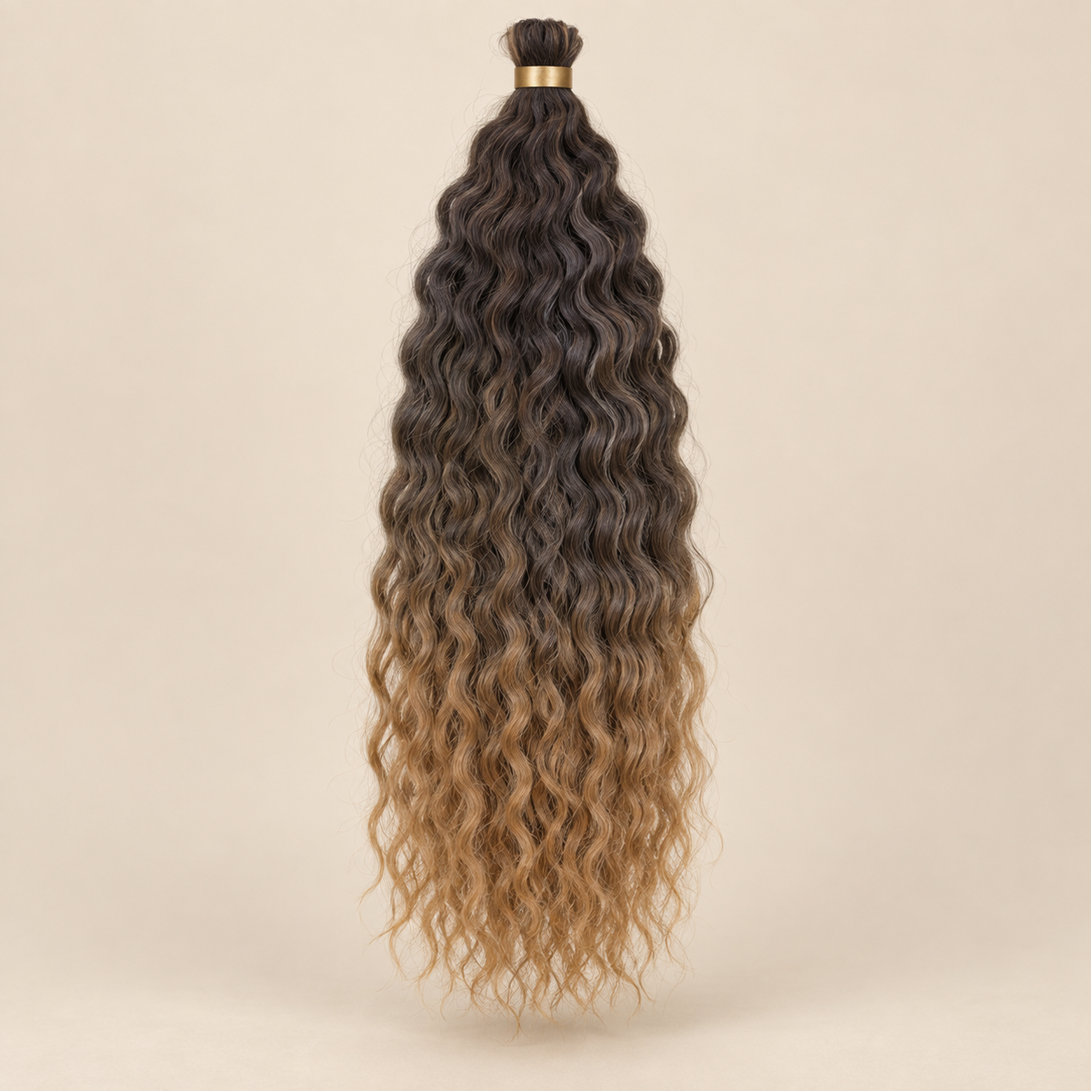 Wavy Kanekalon Ursula T1B/27 donkerbruin honingblond ombre krullend invlechthaar 55 cm