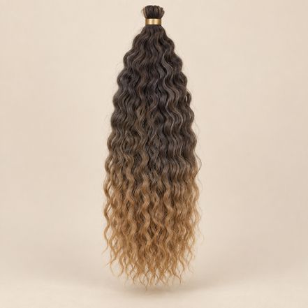 Wavy Kanekalon Ursula T1B/27 donkerbruin honingblond ombre krullend invlechthaar 55 cm