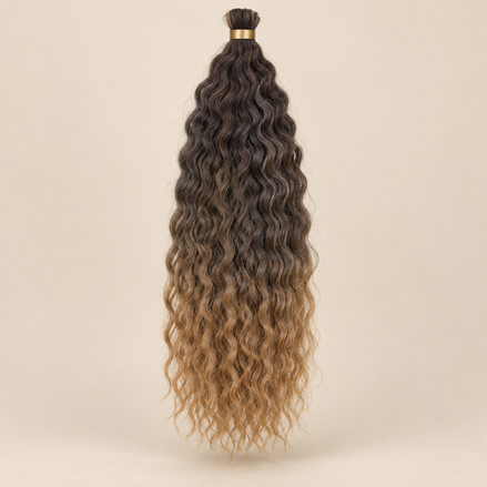 Wavy Kanekalon Ursula T1B/27 donkerbruin honingblond ombre krullend invlechthaar 55 cm