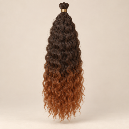 Wavy Kanekalon Ursula T1B/30 donkerbruin koperbruin ombre krullend invlechthaar 55 cm