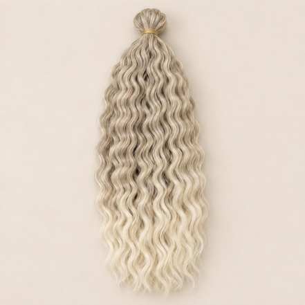 Wavy Kanekalon Ursula T24/613 beige donkerblond crèmeblond ombre krullend invlechthaar 55 cm