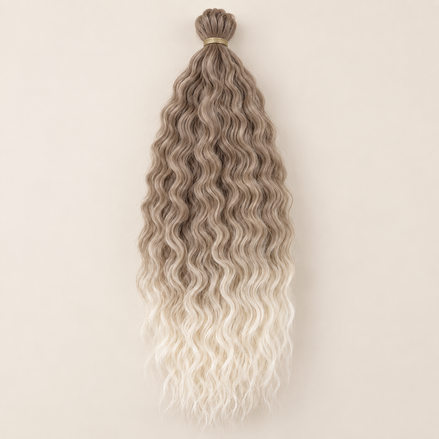 Wavy Kanekalon Ursula T30/60 taupe lichtbruin platinablond ombre krullend invlechthaar 55 cm