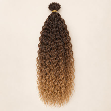 Wavy Kanekalon Ursula T4/27 bruin honingblond ombre krullend invlechthaar 55 cm