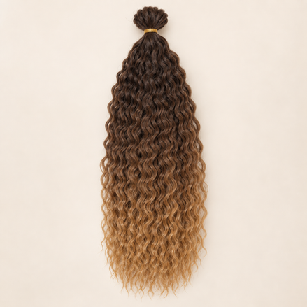 Wavy Kanekalon Ursula T4/27 bruin honingblond ombre krullend invlechthaar 55 cm