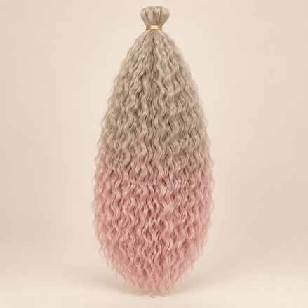 Wavy Kanekalon Ursula TPink/182 roze blond ombre krullend invlechthaar 55 cm