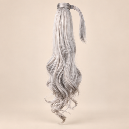 Wrap Around Ponytail 80 cm – Zilvergrijs Grey | De HaarBoetiek