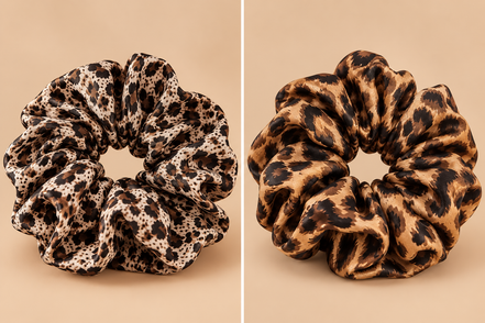XXL luipaardprint scrunchies crème en caramel bruin - De HaarBoetiek