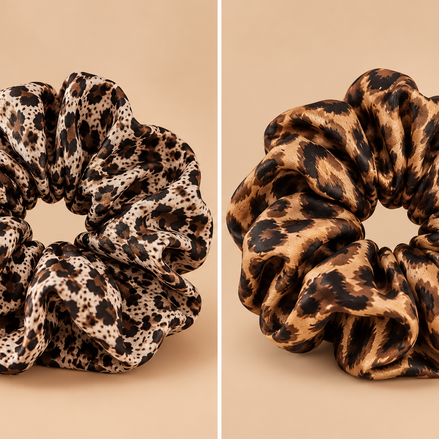 XXL luipaardprint scrunchies crème en caramel bruin - De HaarBoetiek