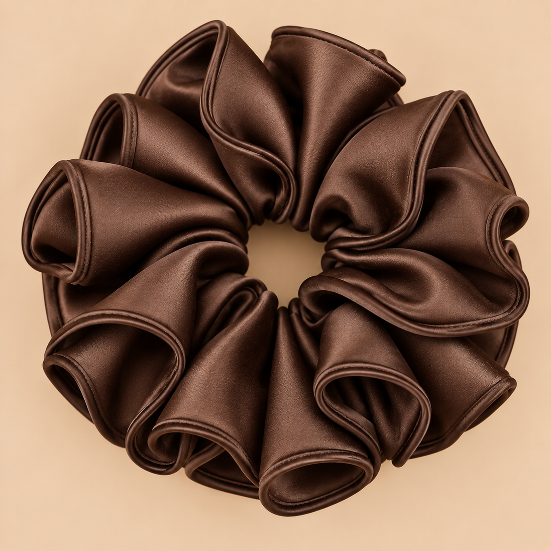 Bruine XXL satijnen ruffle scrunchie - de HaarBoetiek