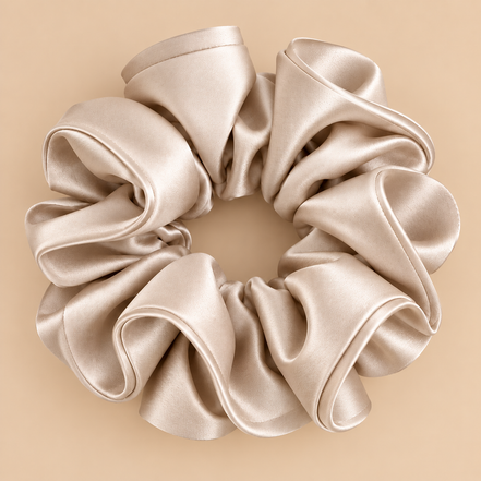XXL satijnen scrunchie beige champagne 15 cm - De HaarBoetiek