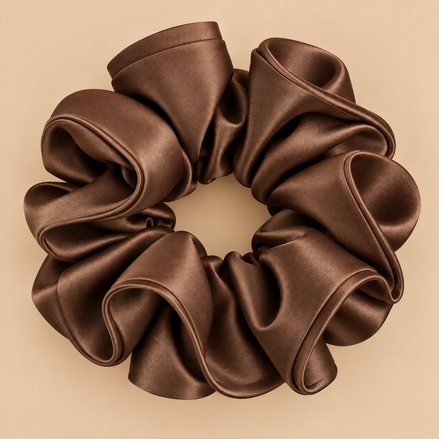 XXL satijnen scrunchie bruin 15 cm - De HaarBoetiek