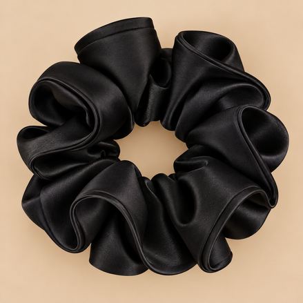 XXL satijnen scrunchie zwart 15 cm - De HaarBoetiek