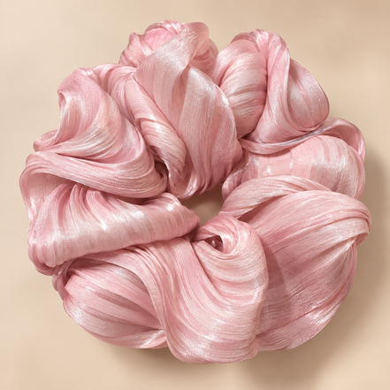 Roze XXL shimmer ruffle scrunchie - de HaarBoetiek
