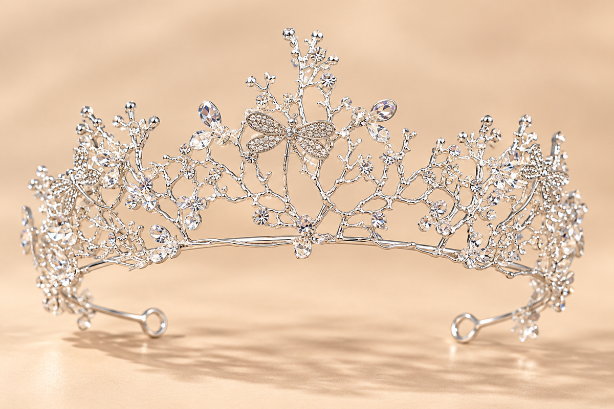 Zilveren Libellen Tiara – Sierlijke Takken met Strass – De HaarBoetiek