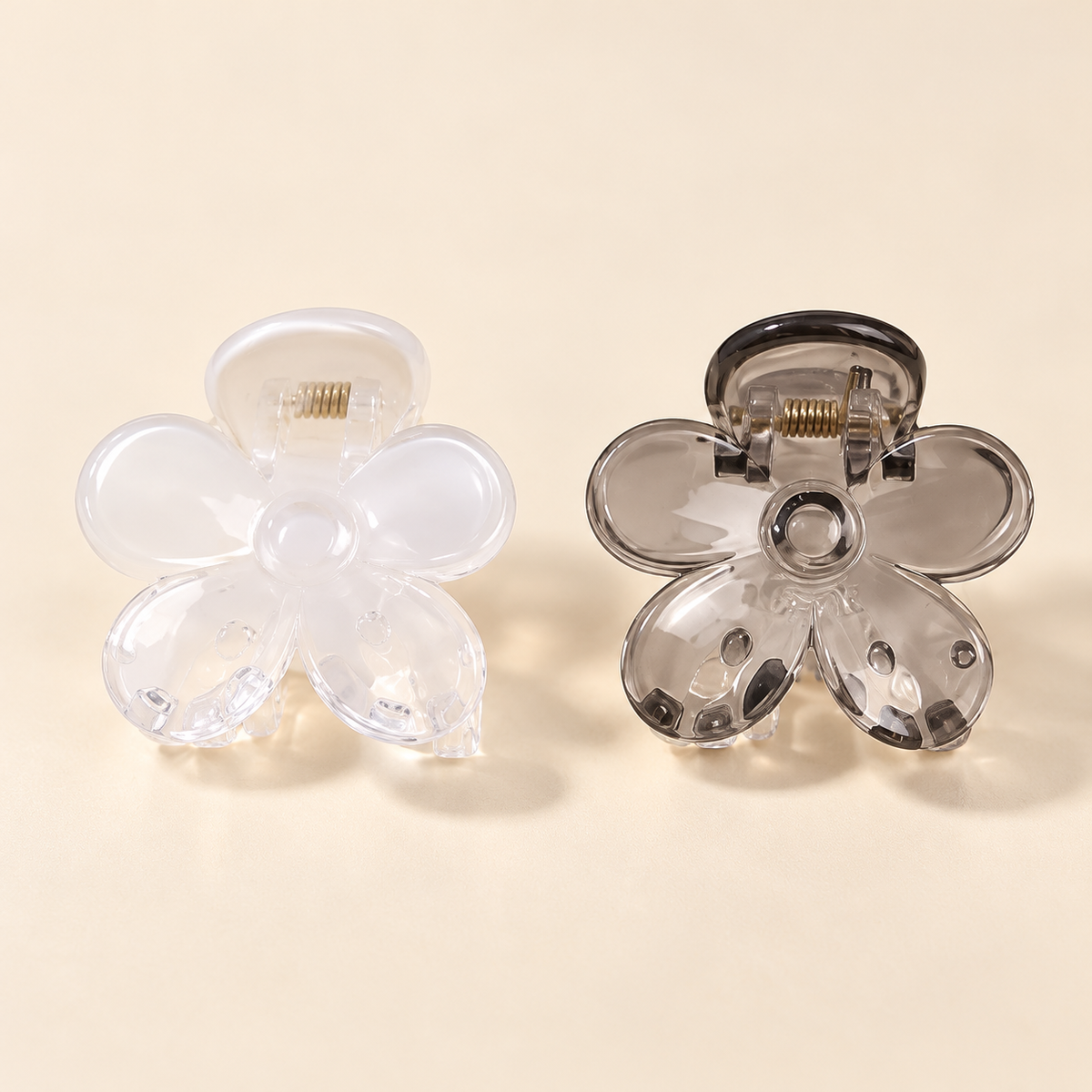 Transparante Mini Haarklem Duo Bloem – Wit & Rookzwart – 2 stuks – De HaarBoetiek